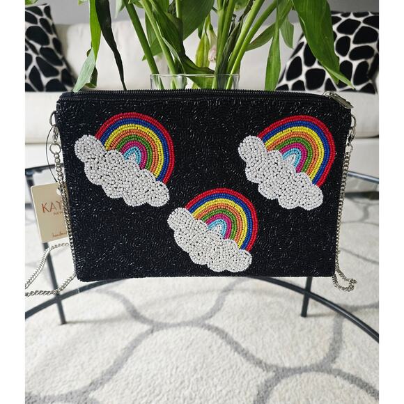 Kay Lee New York Black Rainbow Beaded Crossbody Bag New - Picture 4 of 4